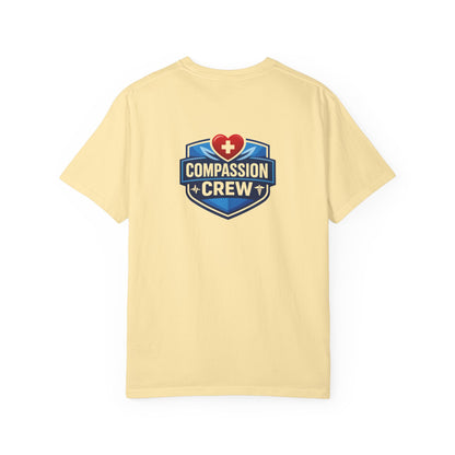 Compassion Crew heart logo Healthcare Worker T-Shirt | Personalized Name Tee