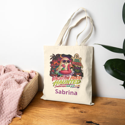 Vacation Mode Haunted Tote Bag | Retro Ghost Motel Beach Illustration