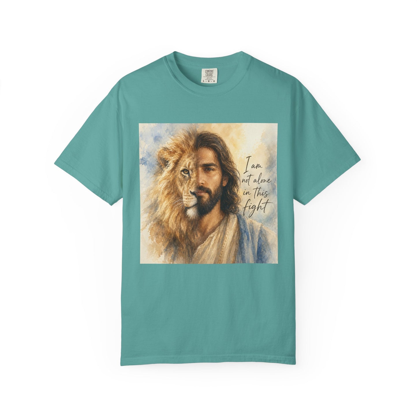 Jesus Lion Graphic T-Shirt — "I Am Not Alone in This Fight" Christian Faith Tee