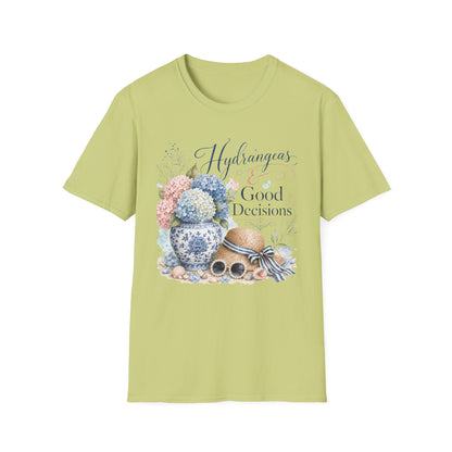 Hydrangeas & Good Decisions T-Shirt | Floral Hydrangea Design