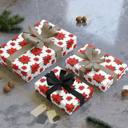 Red Poinsettia Pattern Gift Wrapping Paper Roll | Holiday Wrapping Paper