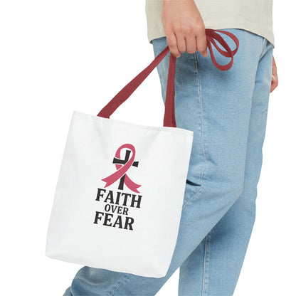 Faith Over Fear Tote Bag, Inspirational Gift for Cancer Awareness, Motivational Tote, Breast Cancer Support, Daily Use Bag