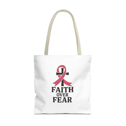 Faith Over Fear Tote Bag, Inspirational Gift for Cancer Awareness, Motivational Tote, Breast Cancer Support, Daily Use Bag