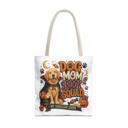 Dog Mom Spook Squad Tote Bag | Halloween Golden Retriever Pumpkin Design