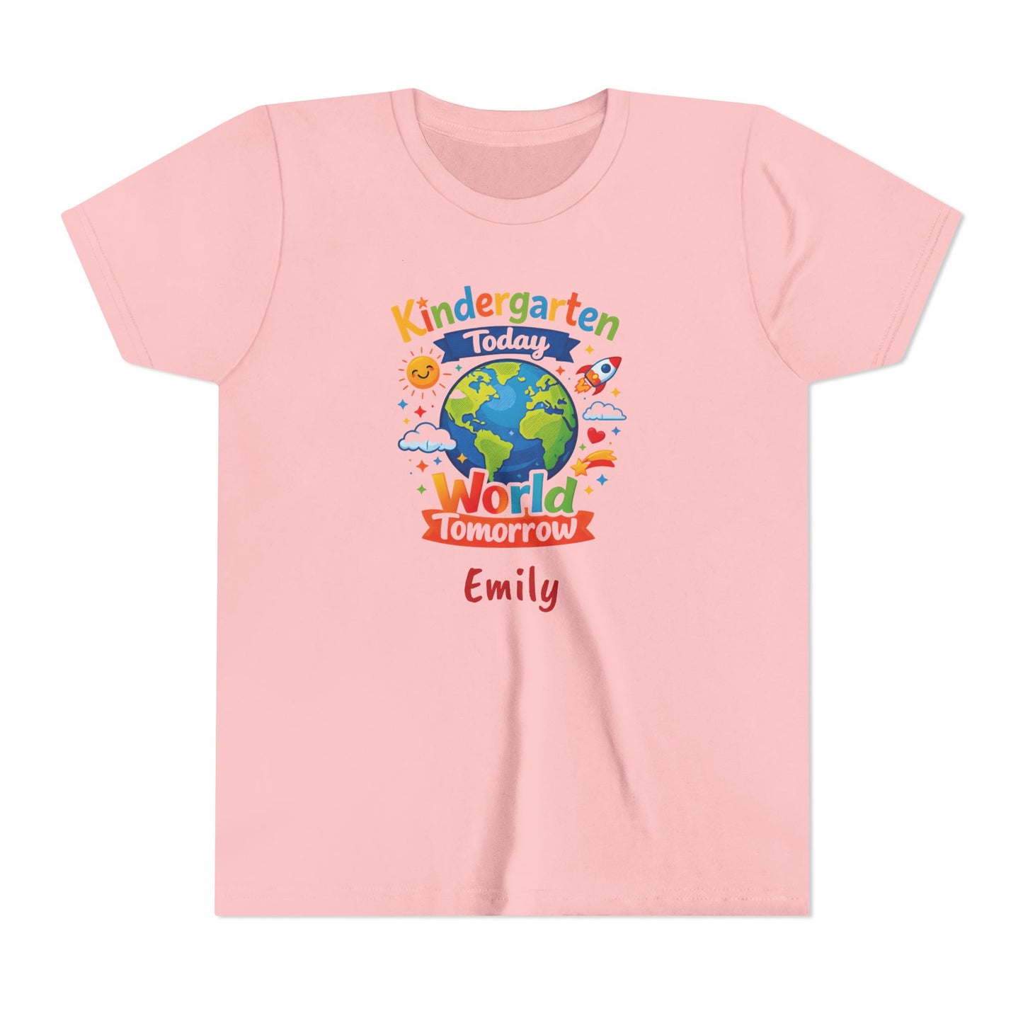 Kindergarten Today World Tomorrow Youth Tee | Personalized Kids Back to School Shirt