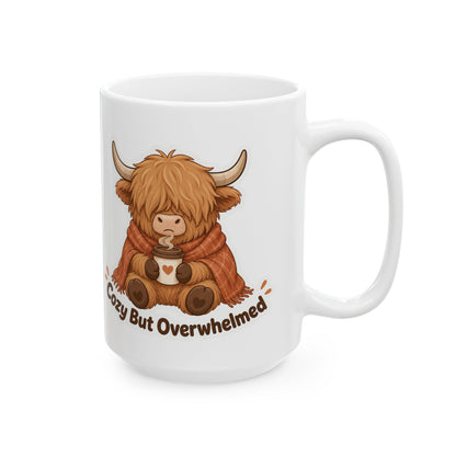 Cozy But Overwhelmed Highland Cow Mug | Ceramic Coffee Tea Cup