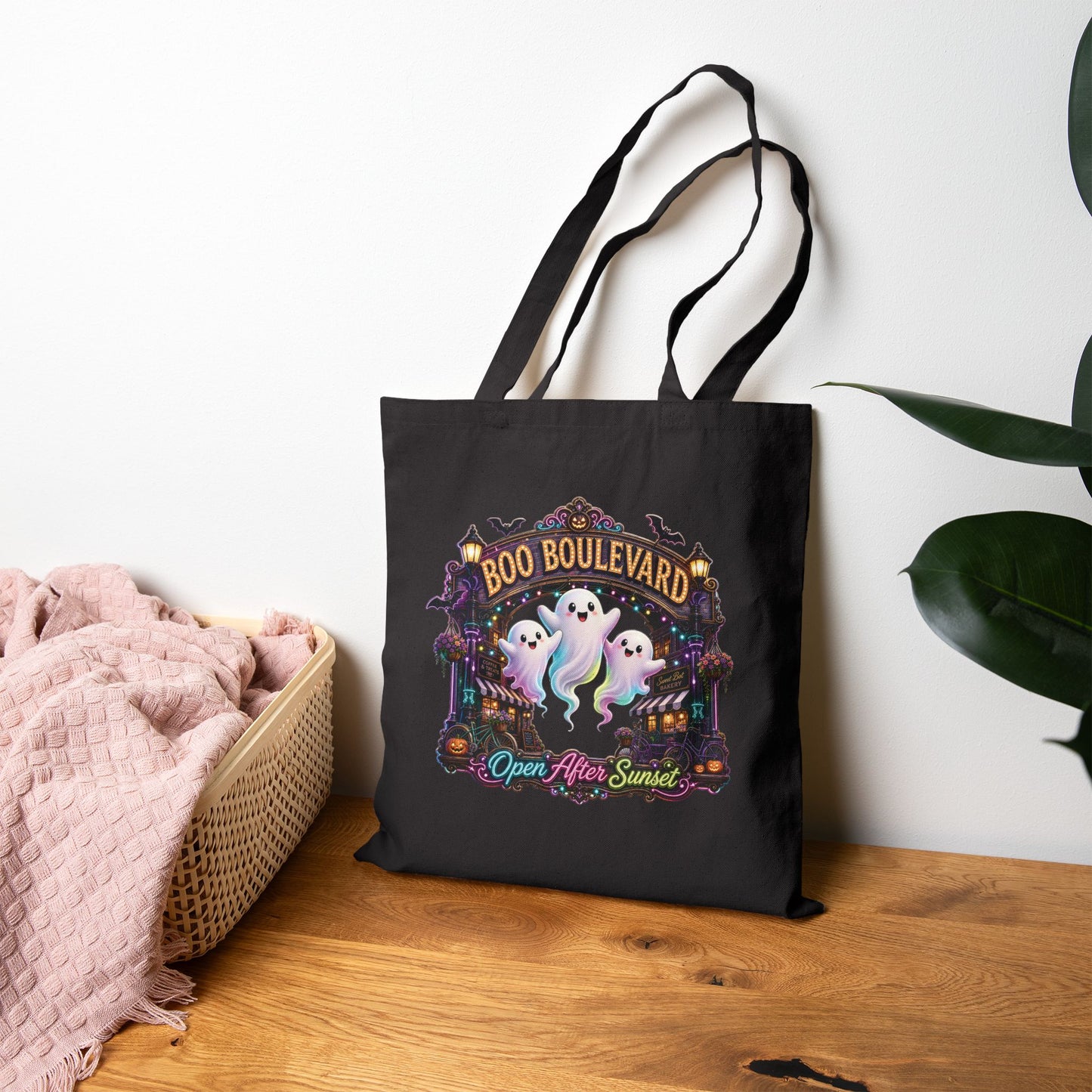 Boo Boulevard Ghosts Tote Bag | Halloween Trick-or-Treat Canvas Tote