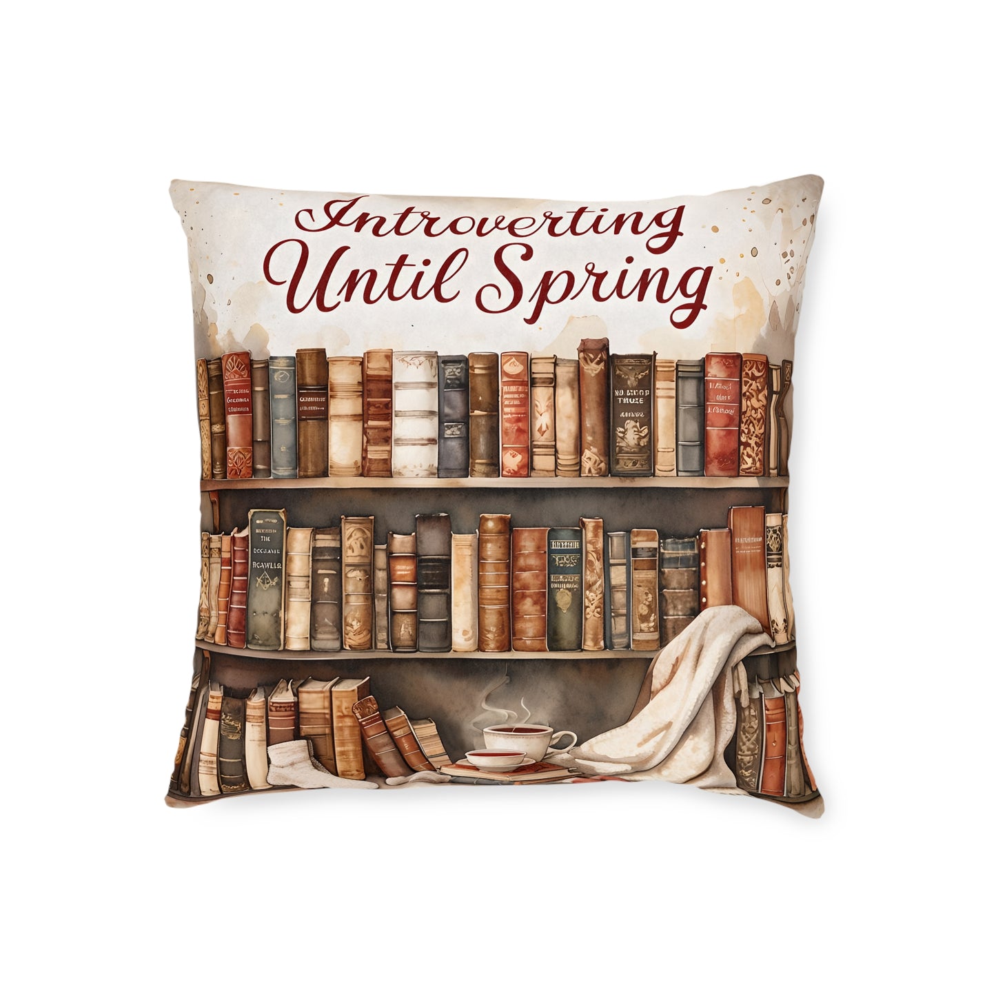 Cozy Reading Square Pillow for Book Lovers, Introverting Until Spring Decor, Literary Gift, Home Cushion, Library Accent