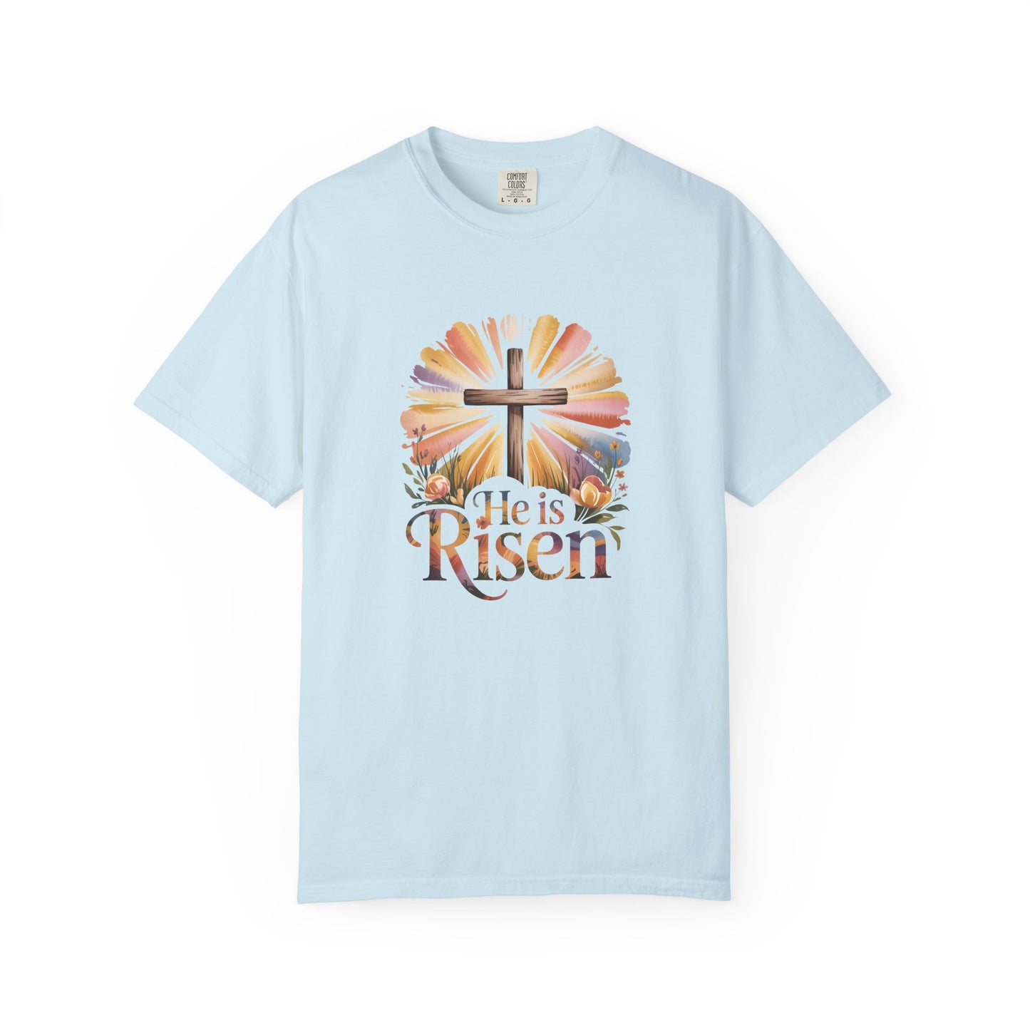 He Is Risen cross sunrise design T-Shirt | Easter faith floral