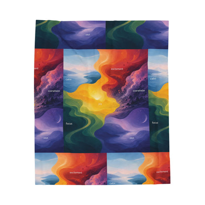 Emotion Color Map Neurodivergent Blanket Velveteen Plush Blanket | Abstract Rainbow Landscape