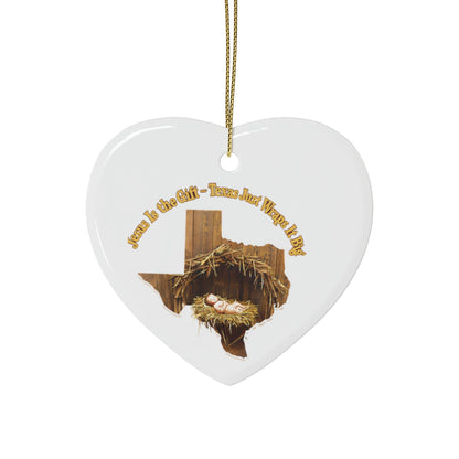 Ceramic Ornaments, Religious Christmas Decor, Jesus is the Gift Texas Ornament, Manger Decoration, Holiday Gift, Home Decor, Christian Gift,