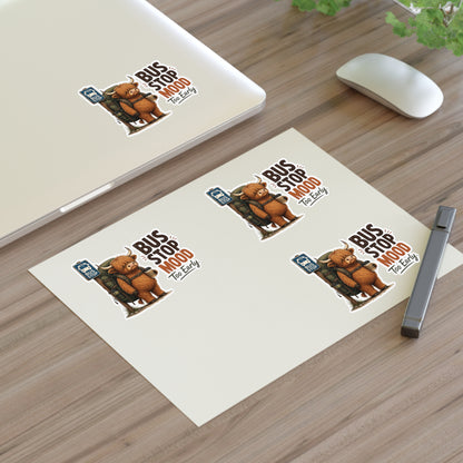 Bus Stop Mood Too Early Sticker Sheet | Highland Cow Sticker, Travel Coffee Decal
