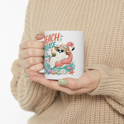 Beach Please Flamingo Mug | Tropical Seashell Vacation Coffee Cup