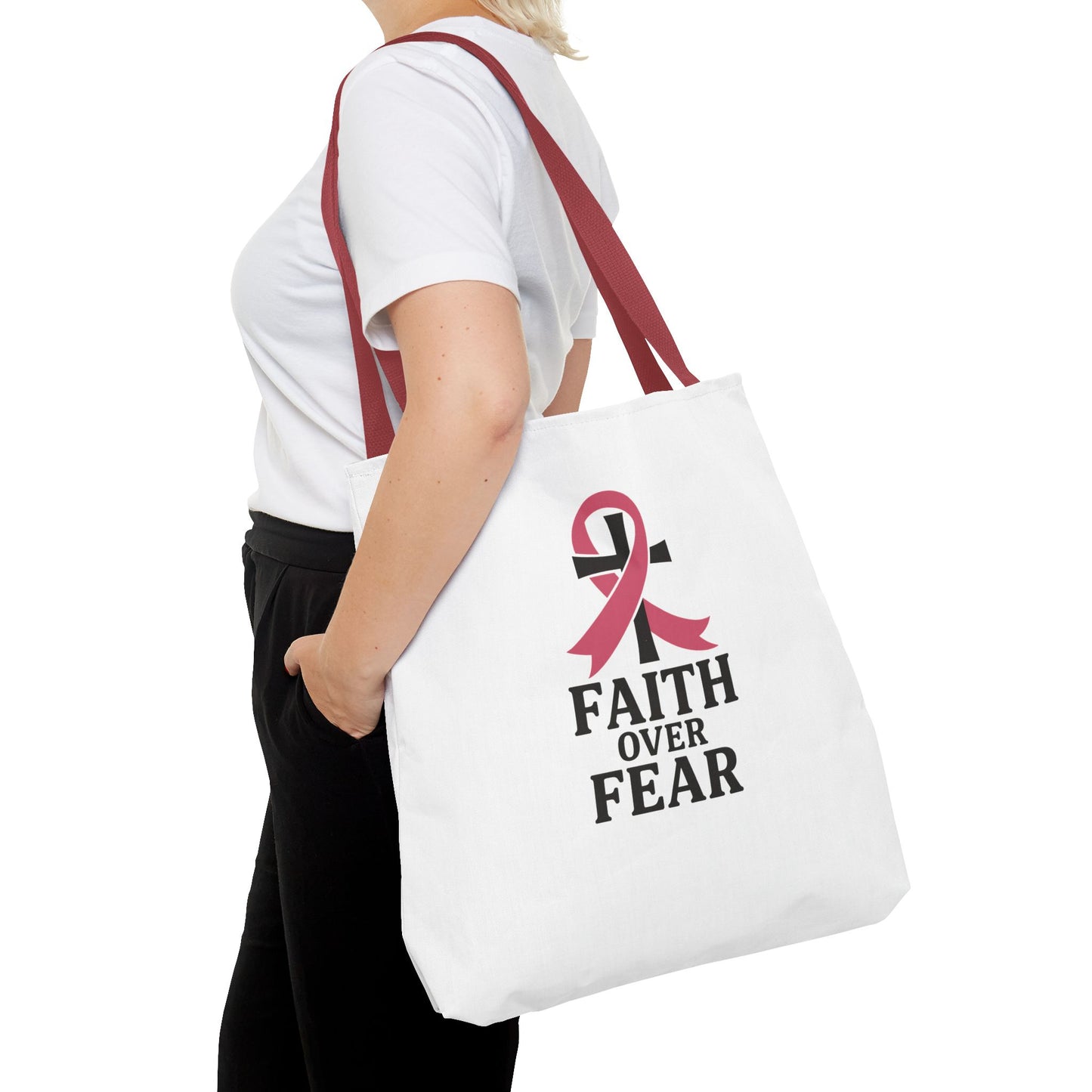 Faith Over Fear Tote Bag, Inspirational Gift for Cancer Awareness, Motivational Tote, Breast Cancer Support, Daily Use Bag