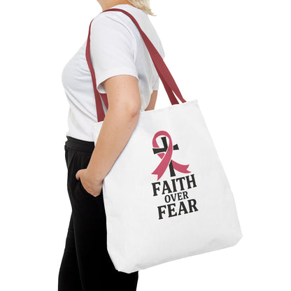 Faith Over Fear Tote Bag, Inspirational Gift for Cancer Awareness, Motivational Tote, Breast Cancer Support, Daily Use Bag
