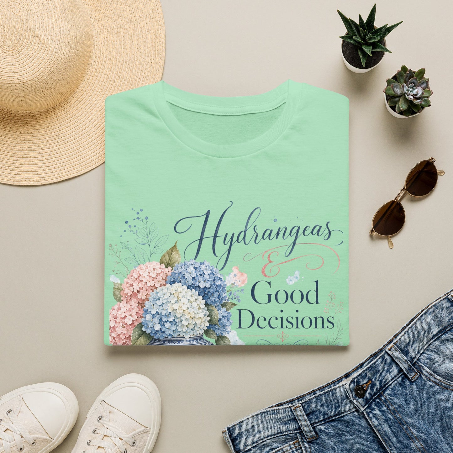 Hydrangeas & Good Decisions T-Shirt | Floral Hydrangea Design