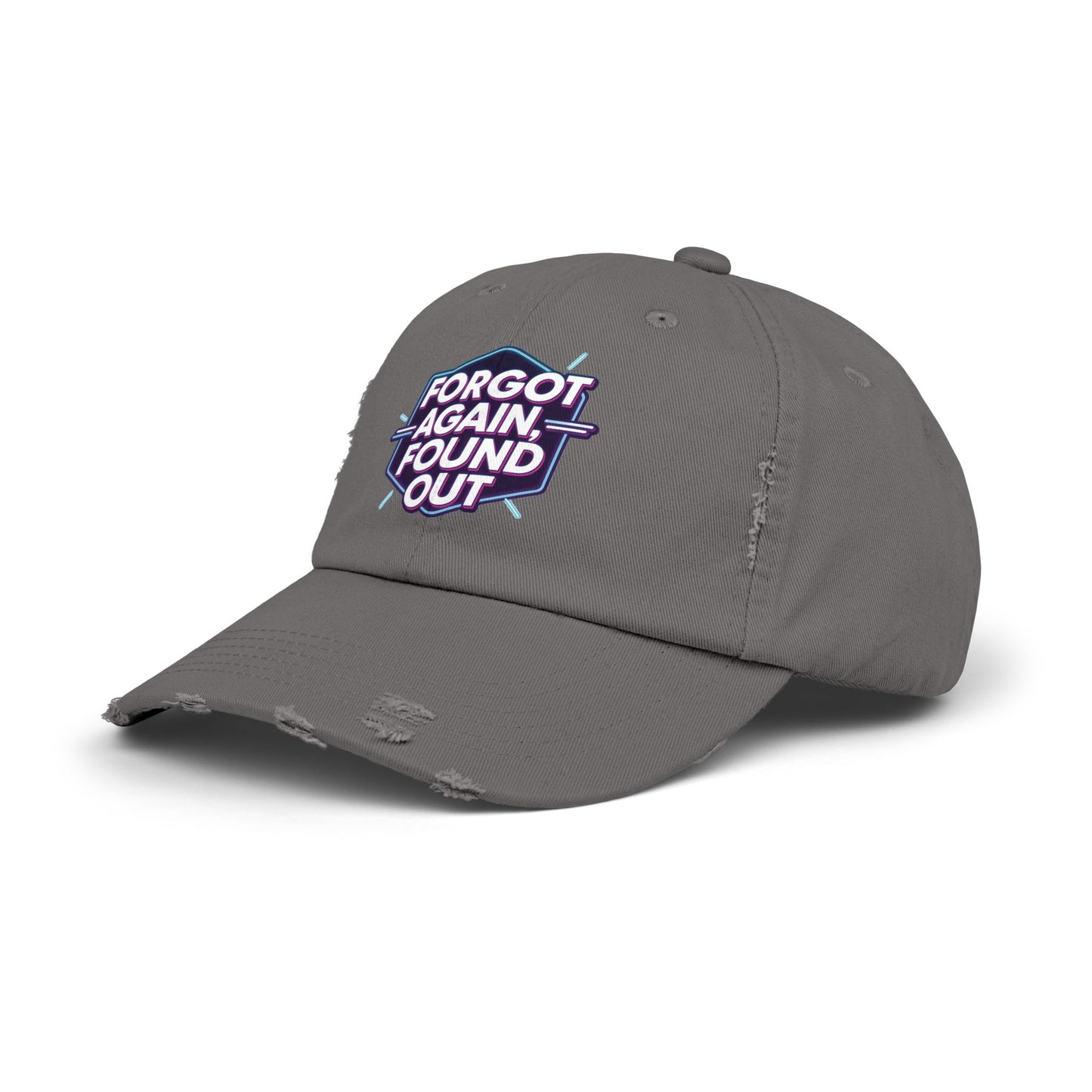 Unisex Distressed Cap with 'Forgot Again, Found Out' Design | Trendy Casual Hat | Gift for Friends | Summer Accessory | Everyday Wear