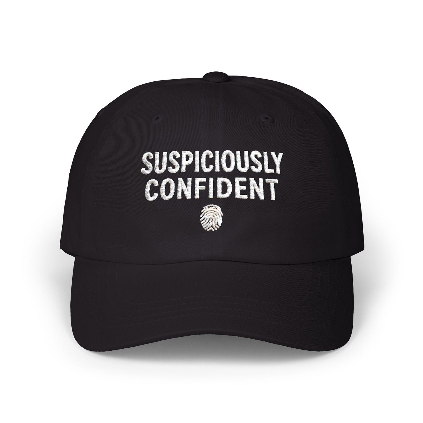 Suspiciously Confident Dad Cap | Embroidered Text, Fingerprint Accent
