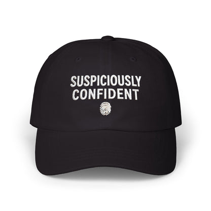 Suspiciously Confident Dad Cap | Embroidered Text, Fingerprint Accent