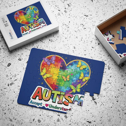 Autism Puzzle Heart Kids' Puzzle | 30-Piece Rainbow Butterfly Design