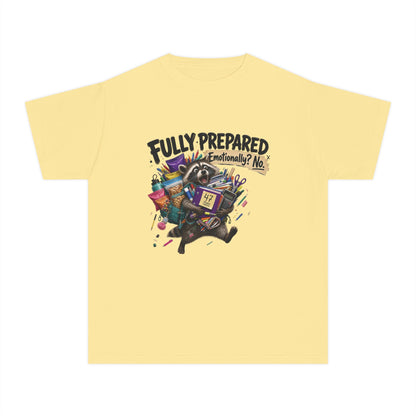 Fully Prepared Raccoon Supplies T-Shirt | Funny Back-to-School Kids Tee