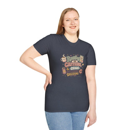 Running on Caffeine & Chaos T-Shirt | Coffee Mug Donut Illustration