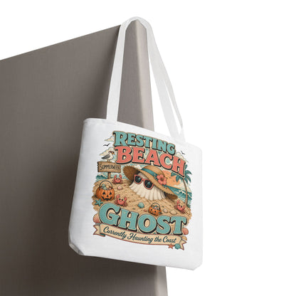 Resting Beach Ghost Tote Bag | Halloween Beach Ghost Illustration
