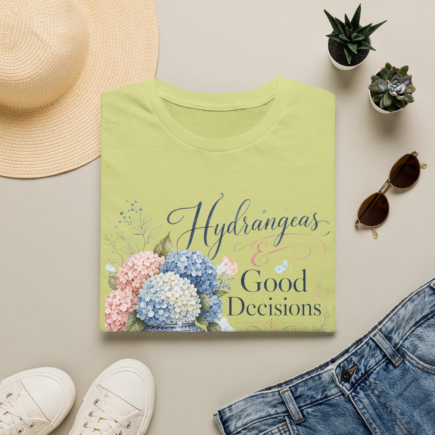 Hydrangeas & Good Decisions T-Shirt | Floral Hydrangea Design
