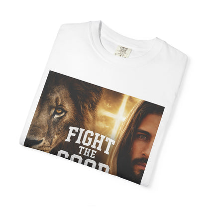 Fight the Good Fight T-shirt | Jesus and Lion Faith Graphic