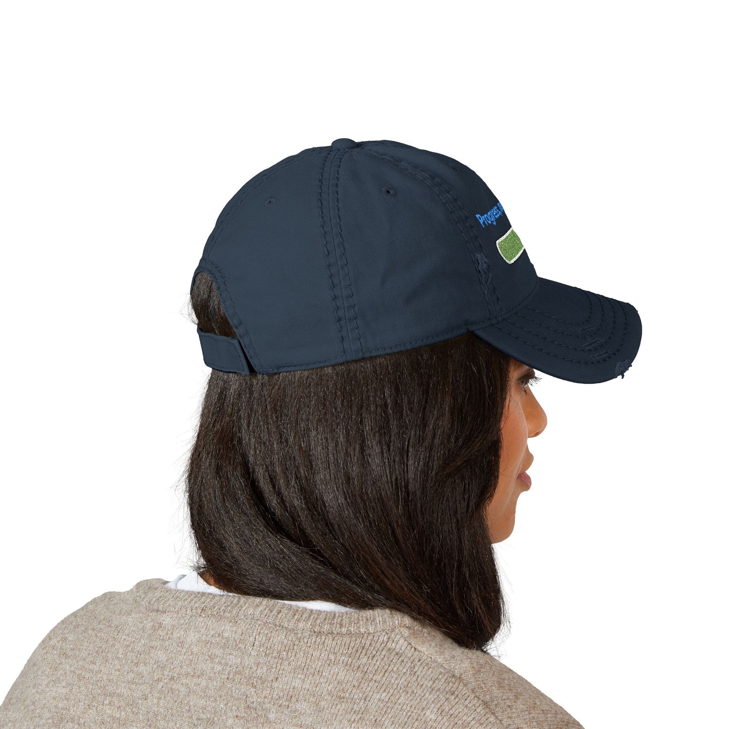 Embroidered "Progress, not Perfection"  Distressed Baseball Cap for Men and Women, Vintage Retro Hat, Inspirational Cap, Motivational Cap
