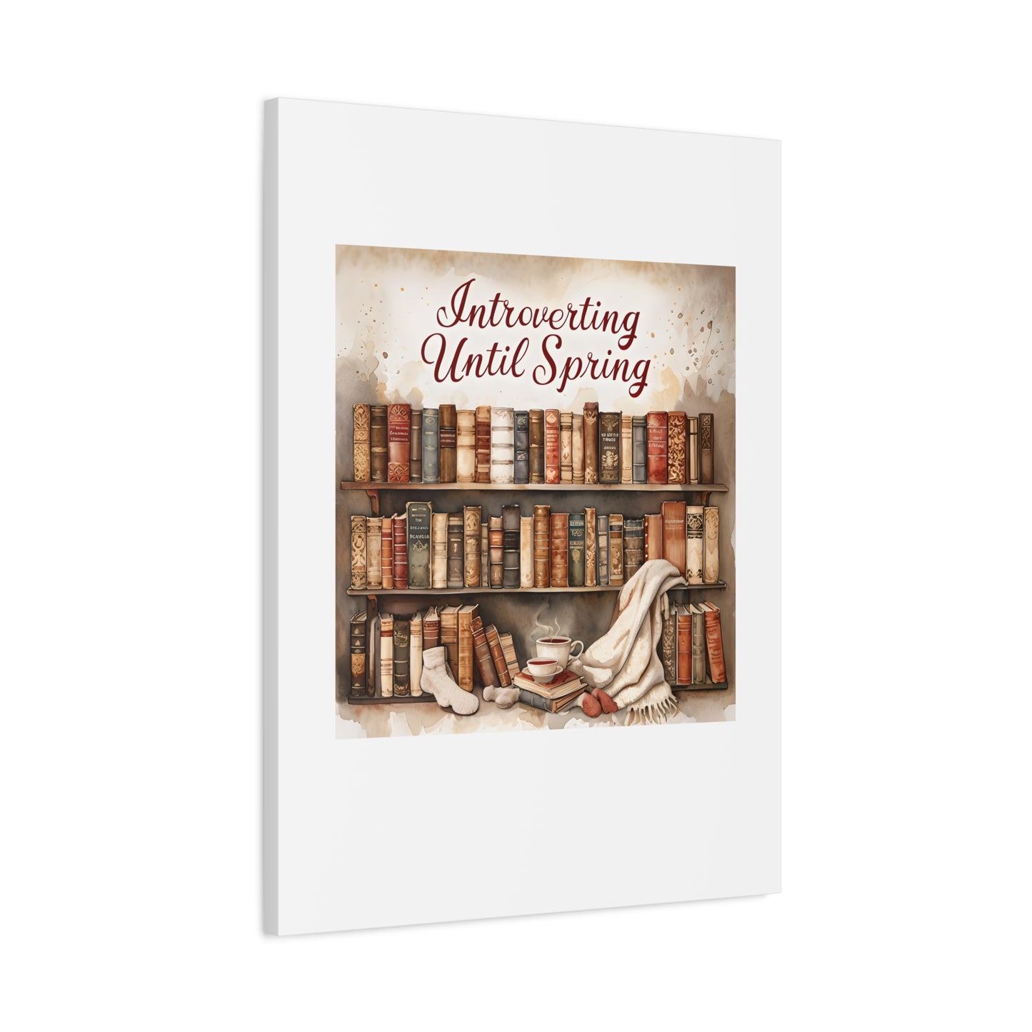 Cozy Wall Art, Introverting Until Spring Quote, Home Decor, Book Lover Gift, Spring Decor, Library Aesthetic