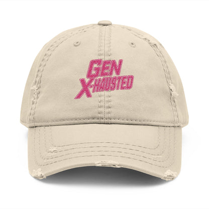 Embroidered Hat, Gen X-Hausted Distressed Dad Cap, Funny Gift for Gen X, Vintage Gen X Apparel, Retro Gen X Accessories, Embroidery Baseball
