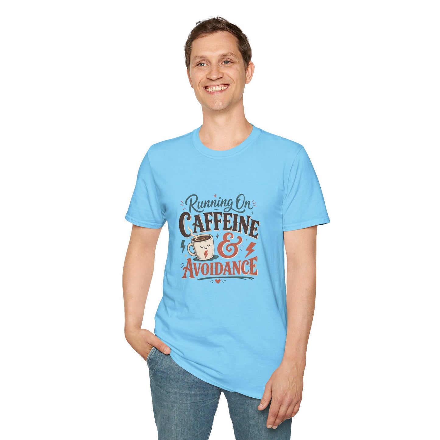 Running On Caffeine & Avoidance T-Shirt | Funny Coffee Quote Tee