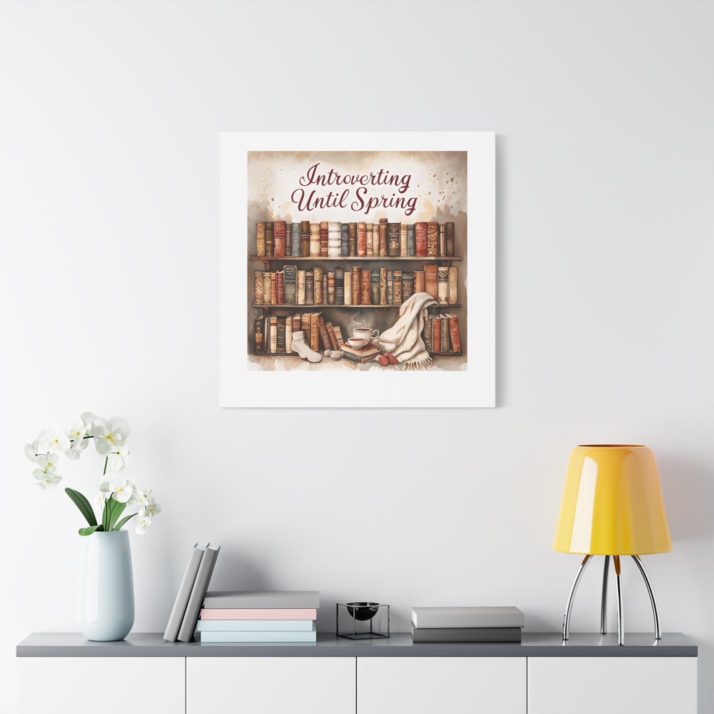 Cozy Wall Art, Introverting Until Spring Quote, Home Decor, Book Lover Gift, Spring Decor, Library Aesthetic