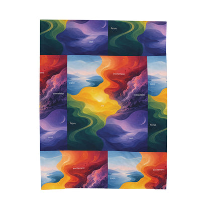 Emotion Color Map Neurodivergent Blanket Velveteen Plush Blanket | Abstract Rainbow Landscape