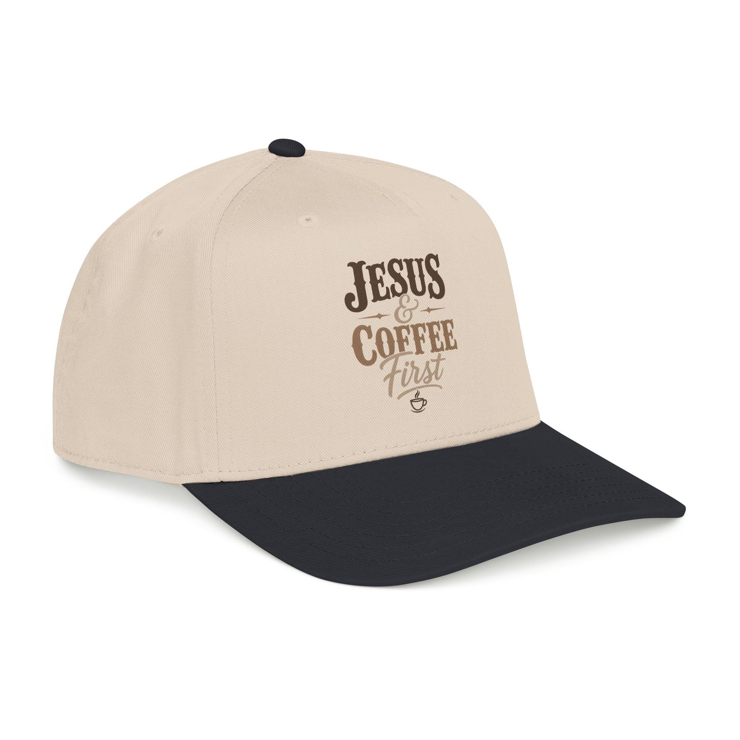 Jesus & Coffee First Mid Profile Baseball Cap | Christian Script Logo