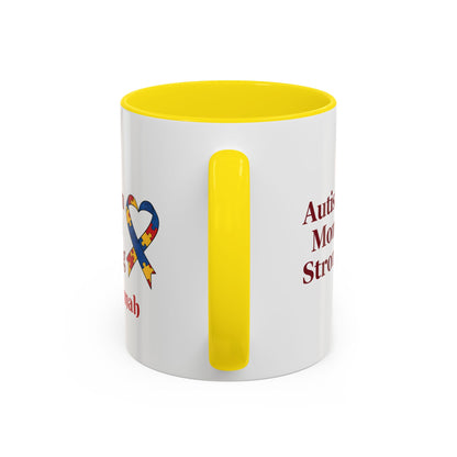 Autism Mom Strong mug | Accent Coffee Mug with Puzzle Ribbon