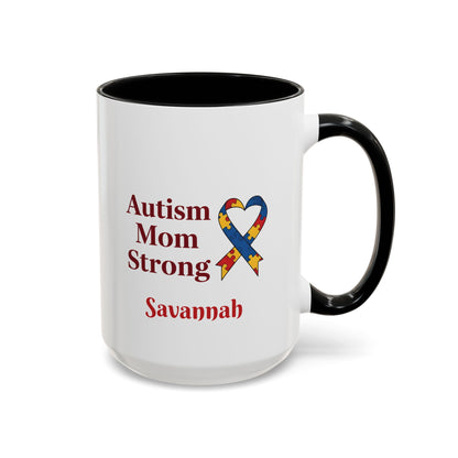 Autism Mom Strong mug | Accent Coffee Mug with Puzzle Ribbon