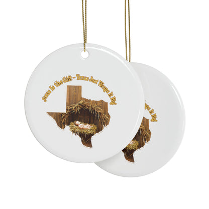 Ceramic Ornaments, Religious Christmas Decor, Jesus is the Gift Texas Ornament, Manger Decoration, Holiday Gift, Home Decor, Christian Gift,