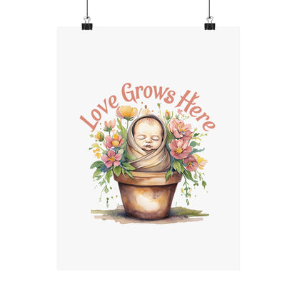Love Grows Here Wall Art, Floral Nursery Print, Baby Shower Decor, Inspirational Poster, New Parent Gift, Home Decor, NICU Wall Art