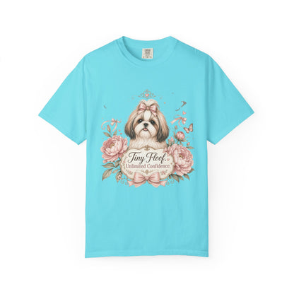Shih Tzu Floral Portrait T-Shirt | Tiny Floof Illustration, Pink Roses