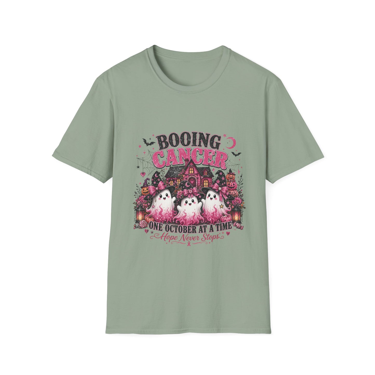 Booing Cancer T-Shirt | Halloween Haunted House, Ghosts, Pink Ribbon Awareness