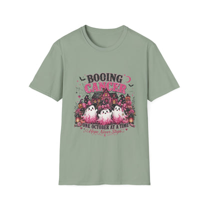 Booing Cancer T-Shirt | Halloween Haunted House, Ghosts, Pink Ribbon Awareness