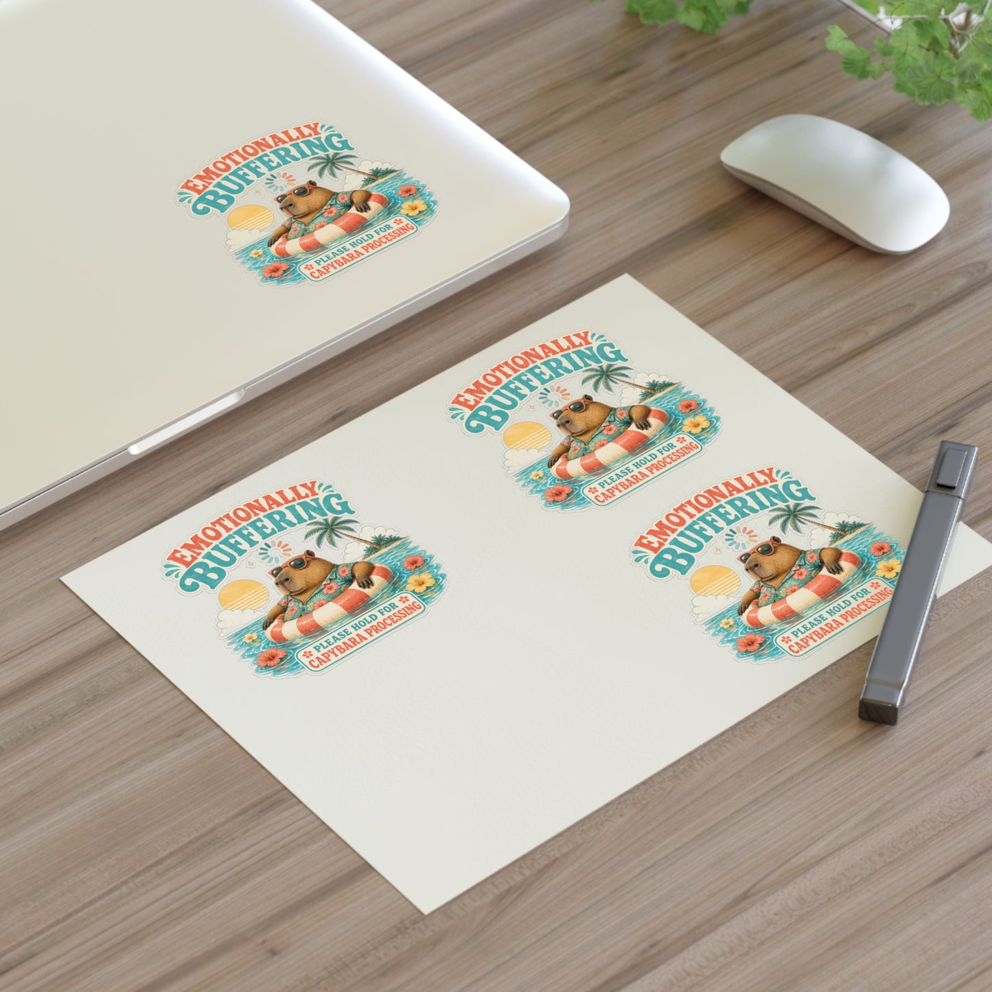 Emotionally Buffering Capybara Illustration Sticker Sheet | 4pcs