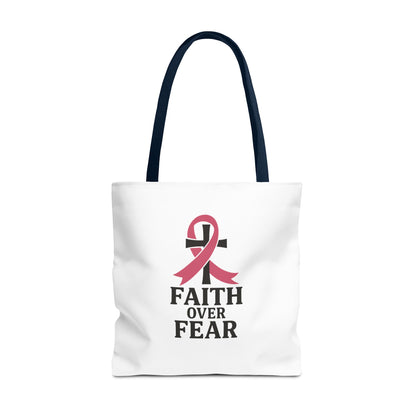 Faith Over Fear Tote Bag, Inspirational Gift for Cancer Awareness, Motivational Tote, Breast Cancer Support, Daily Use Bag