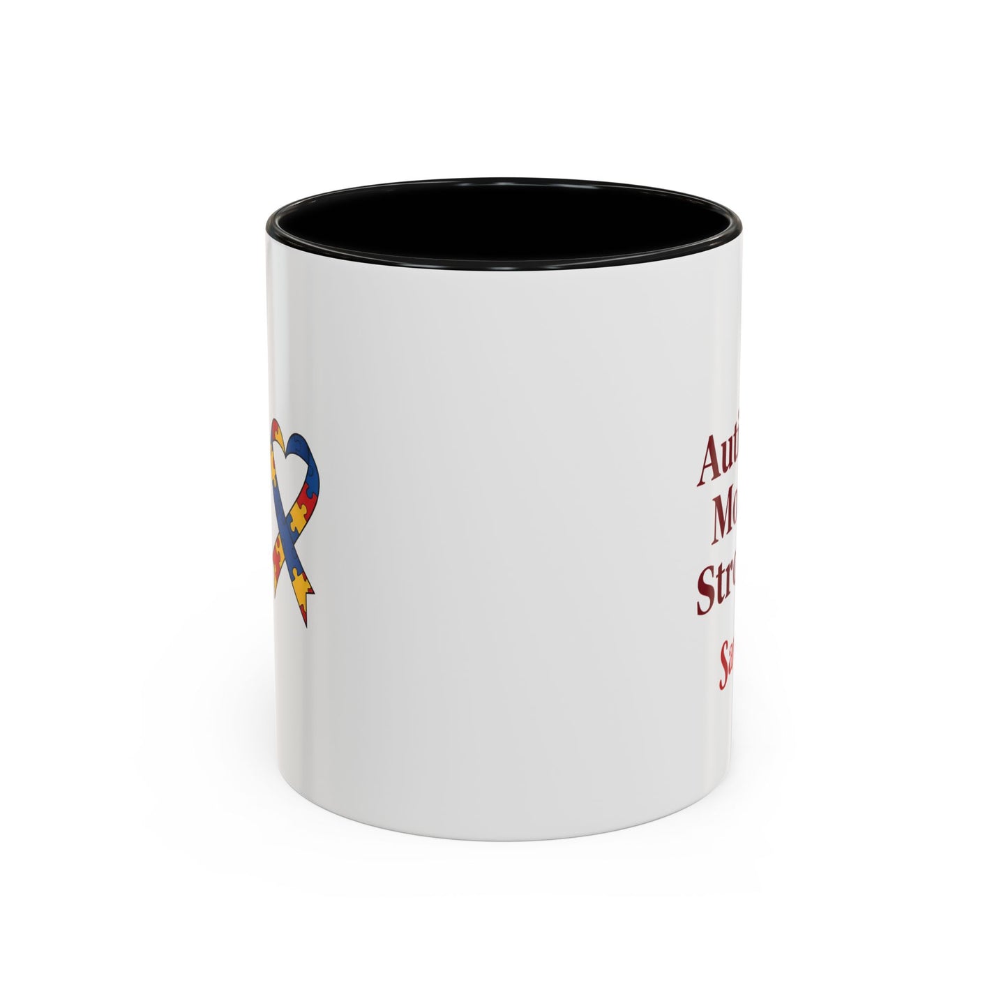 Autism Mom Strong mug | Accent Coffee Mug with Puzzle Ribbon