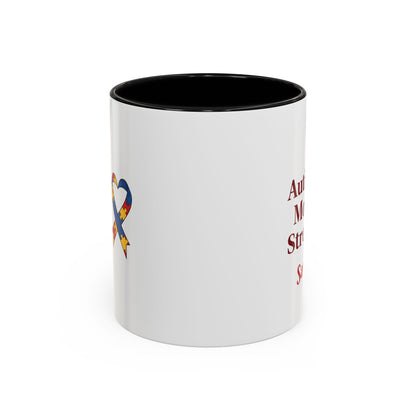 Autism Mom Strong mug | Accent Coffee Mug with Puzzle Ribbon