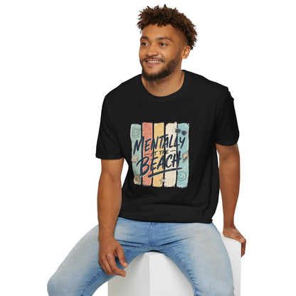 Mentally at the Beach T-Shirt | Retro Stripes, Sunglasses & Seashells