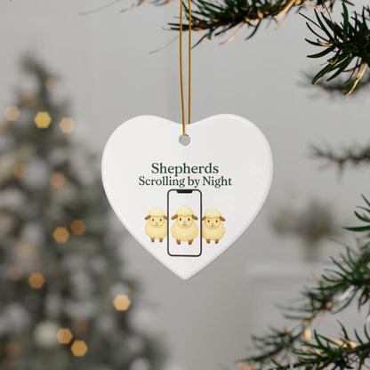 Ceramic Ornaments, Shepherds Scrolling by Night, Christmas Tree Decoration, Holiday Gift, Religious Ornament, Nativity Scene Decor, 2-Side