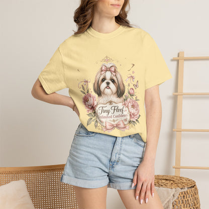 Shih Tzu Floral Portrait T-Shirt | Tiny Floof Illustration, Pink Roses